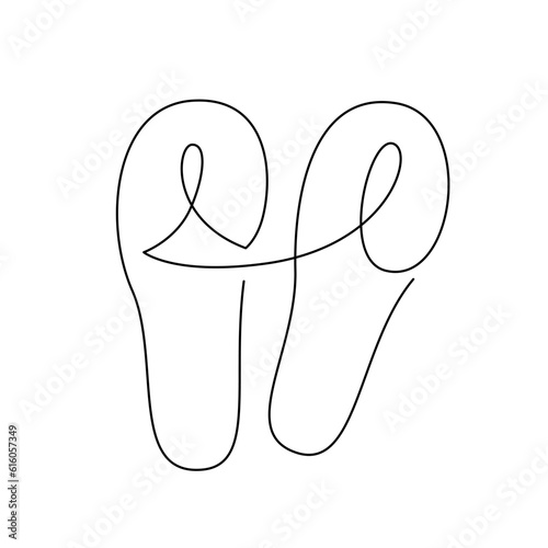 FLIP FLOPS LINE ART. Vector Flip Flop. Continuous Line Drawing Vector for print poster, card, sticker tattoo. Single line art. One Line flip flop Illustration on White Background. Simple outline style