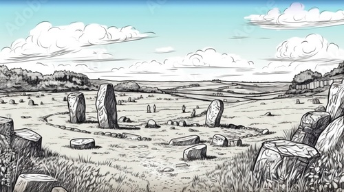 Celtic stone circles and sacred sites . Fantasy concept , Illustration painting.