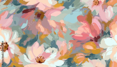 Acrylic painting summer spring flowers pattern, pastel pink colors, Bright hand drawn blossom artistic flowers print. Modern botanical pattern. Fashionable template for design