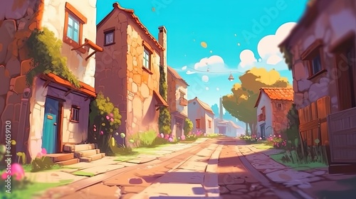 Charming village landscapes . Fantasy concept , Illustration painting.