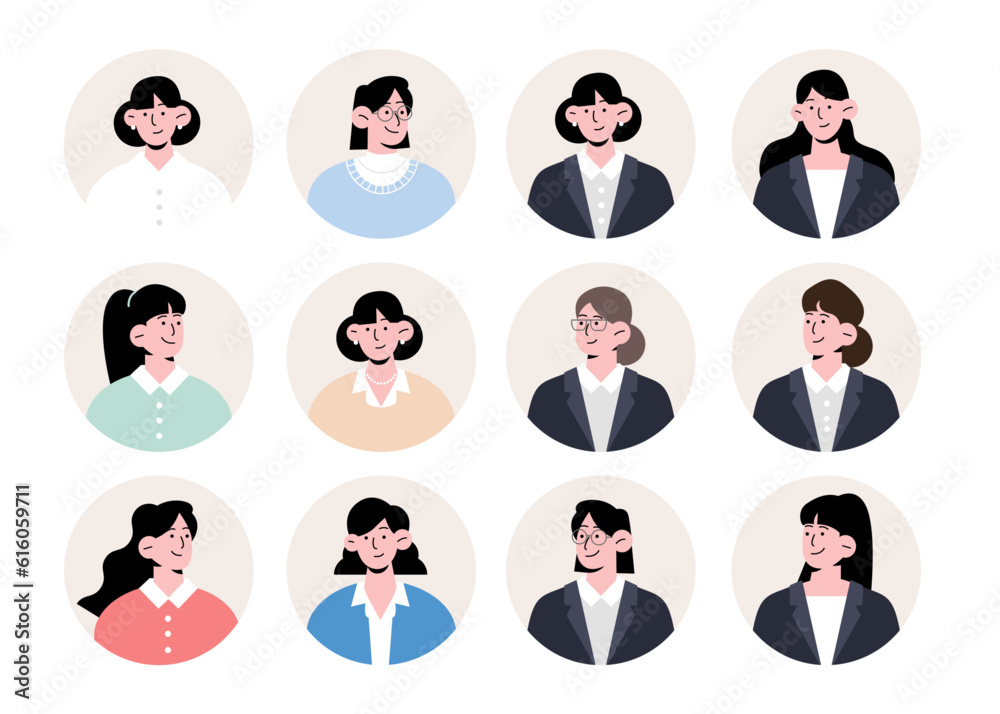 Business woman, woman face, icon illustration vector collection Business woman, woman face, icon illustration vector collection