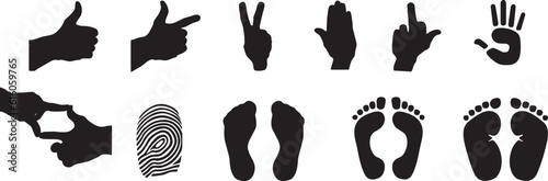 Hands and feet collection icons on white background.