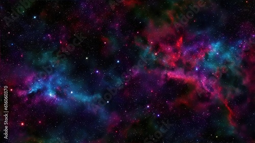 Dark space background with nebula, stars, and bright light. AI generation