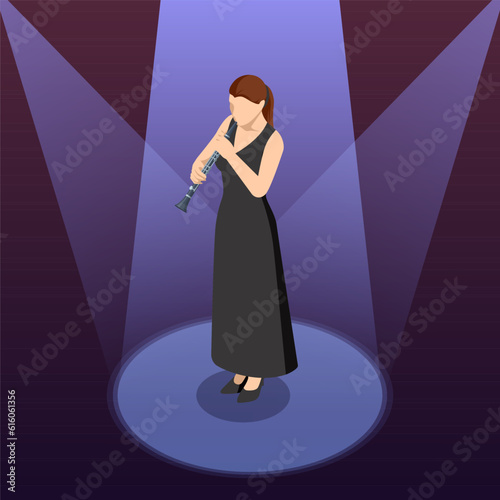 Isometric Clarinet, Woodwinds Music Instrument Isolated on White background
