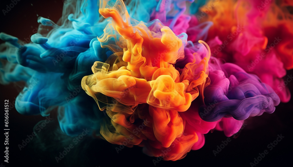 Colorful dust explosion in black background 3D creative wallpaper texture