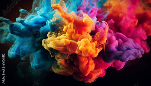 Colorful dust explosion in black background 3D creative wallpaper texture