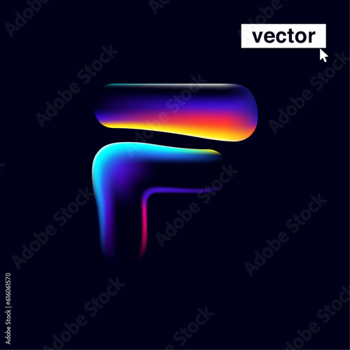 F letter logo with neon glitch. Multicolor gradient sign with double exposure and illusion effect. Glowing color shift vector icon. Perfect for your vibrant heading, video game screens, Sale banner.