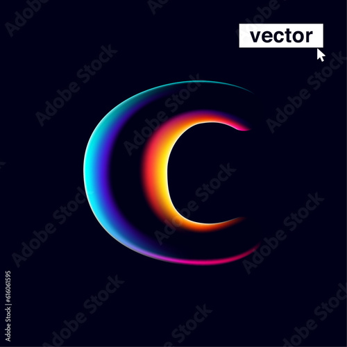 C letter logo with neon glitch. Multicolor gradient sign with double exposure and illusion effect. Glowing color shift vector icon. Perfect for your vibrant heading, video game screens, Sale banner.