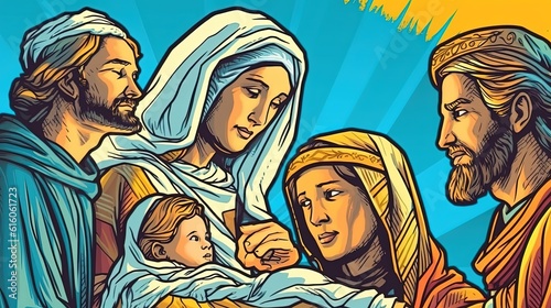 Christian nativity scene . Fantasy concept , Illustration painting.