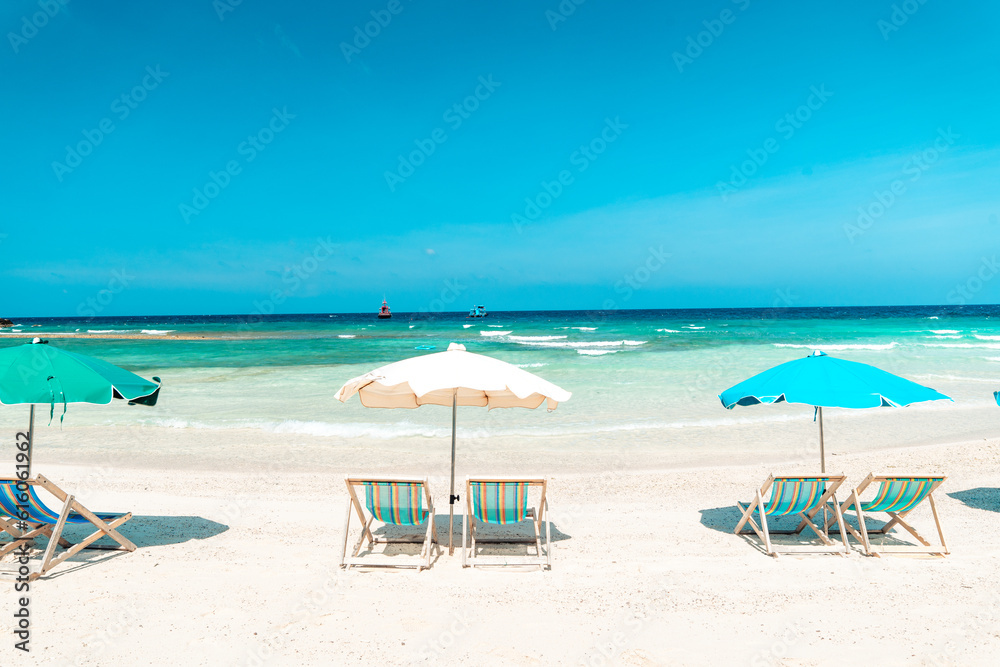 White beach and seaside chairs,relax in summer