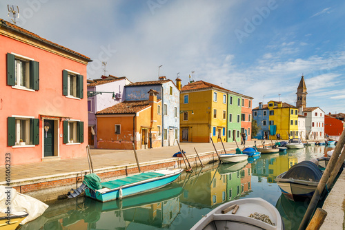 The Burano island near Venice, a canal with colorful houses, Italy, Europe.