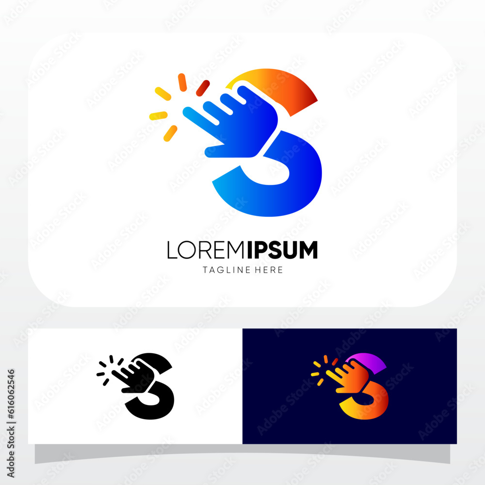 Letter S Hand Clicking Finger Cursor Mouse Logo Design Vector Icon Graphic Emblem Illustration