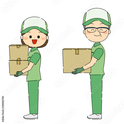 笑顔で荷物を運ぶスタッフ