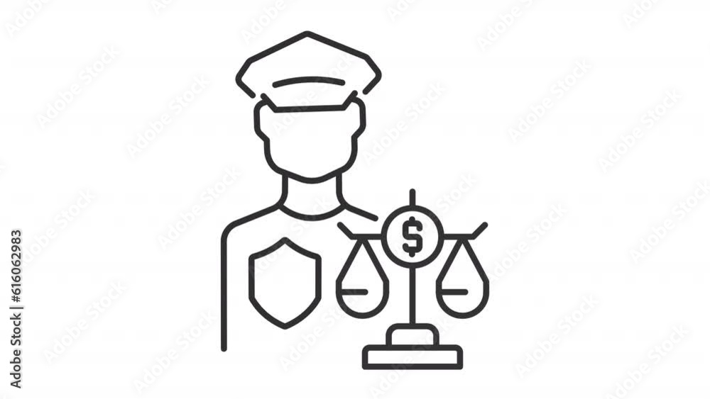 Animated regulators line icons. Financial risk management animation. Professional occupation. Loop HD video with alpha channel, transparent background. Outline motion graphic