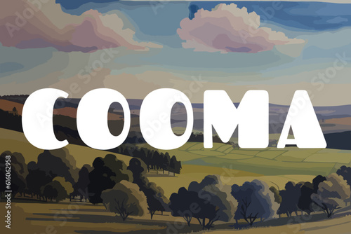 Cooma: Beautiful painting of an Australian scene with the name Cooma in New South Wales photo