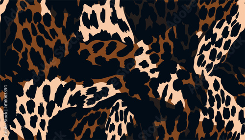 Modern hand drawn abstract leopard skin pattern. Collage black and white print. Fashionable template for design