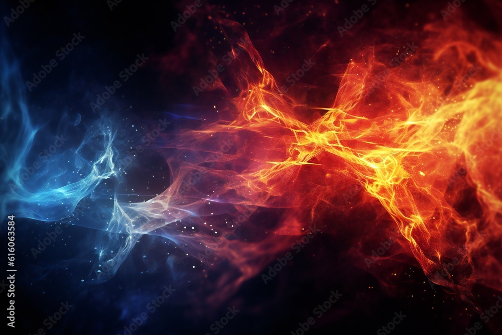 Red and blue fire trails with particles background Generative AI Red and blue fire trails with particles background Generative AI