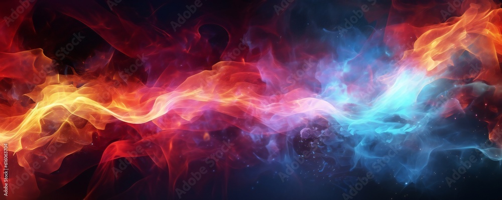 Red and blue fire trails with particles background Generative AI Red and blue fire trails with particles background Generative AI