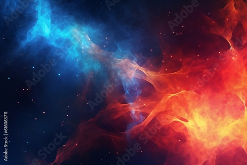 Red and blue fire trails with particles background Generative AI © LayerAce.com