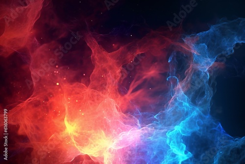 Red and blue fire trails with particles background Generative AI