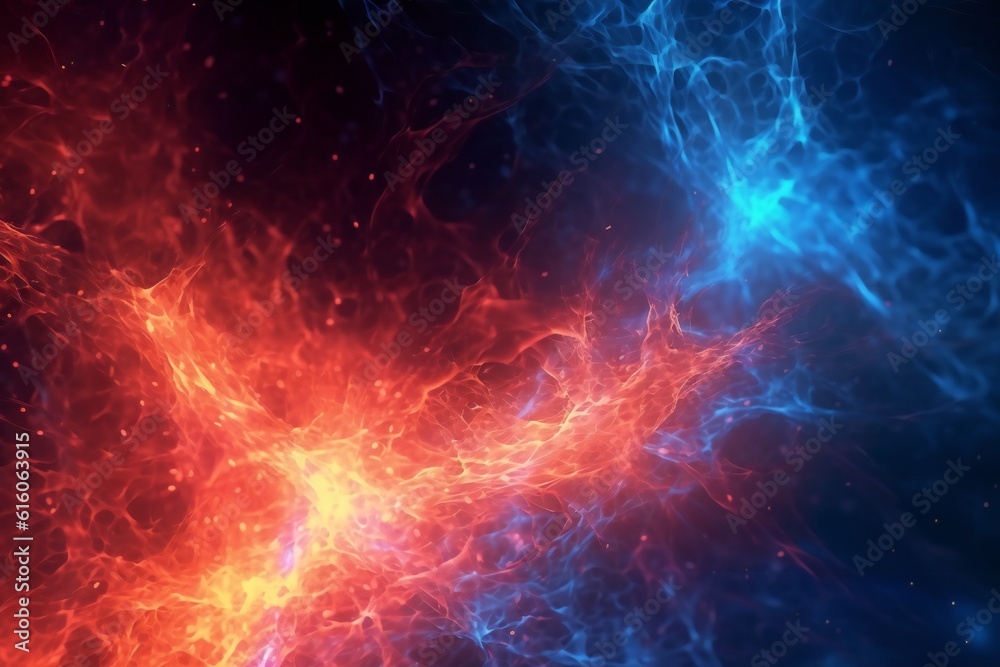 Red and blue fire trails with particles background Generative AI Red and blue fire trails with particles background Generative AI