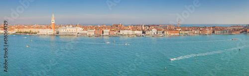 The Venice with St. Mark's Campanile, panoramic view from the bell tower of the basilca of San Giorgio Maggiore, Italy, Europe.
