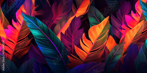 Hintergrund Neon tropische Blätter KI