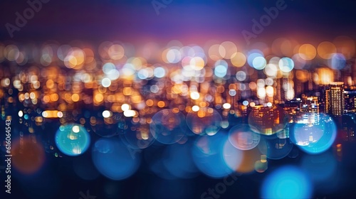city blurring lights abstract circular bokeh on blue background
