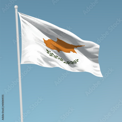 Waving flag of Cyprus on flagpole. Template for independence