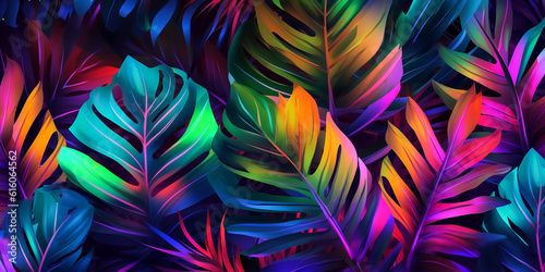 Hintergrund Neon tropische Blätter KI © KNOPP VISION