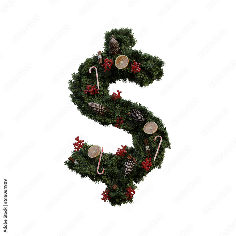 Christmas Wreath 3D Alphabet or PNG Letters