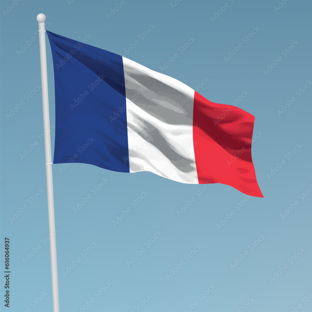 Waving flag of France on flagpole. Template for independence Waving flag of France on flagpole. Template for independence