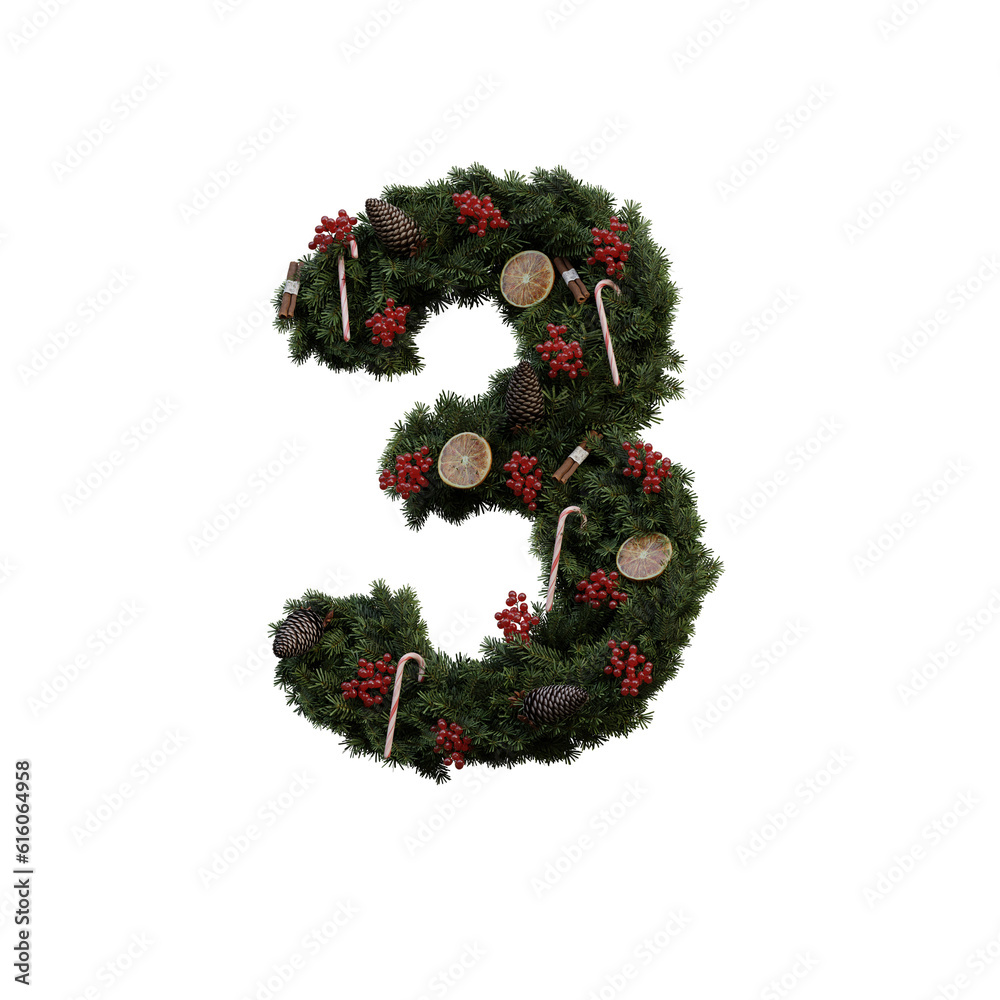 Christmas Wreath 3D Alphabet or PNG Letters