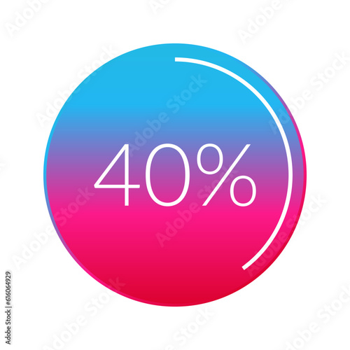 40 percent circle chart, isolated symbol. Vector gradient element. Percentage Infographic sign. Illustration, icon for business, finance, progress, report, web design, download