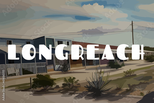 Longreach: Beautiful painting of an Australian scene with the name Longreach in Queensland photo