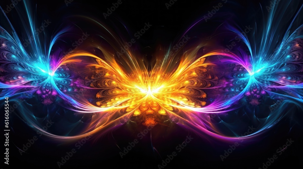 Obraz premium Abstract neon fractal wallpaper with space, abstract background