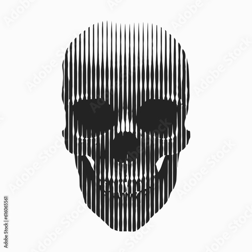 Vector line art design. Artistic skull illustration made by vertical stripe pattern. Woodcut style graphic 3D cool design