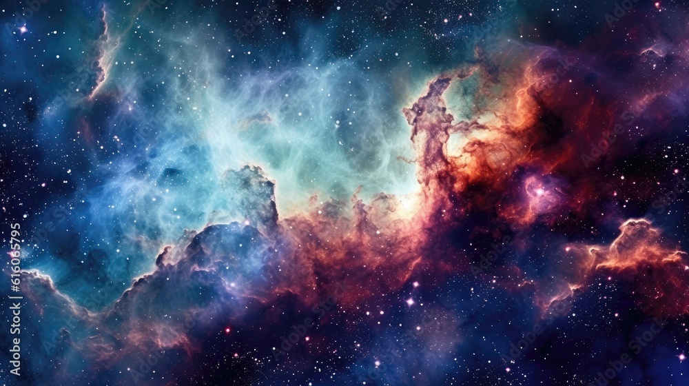 Nebula in deep space with stars, space nebula and galaxy