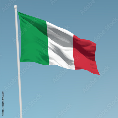 Waving flag of Italy on flagpole. Template for independence