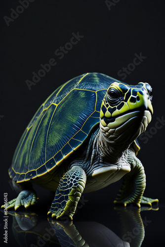 Turtle on a black background  studio picture  close-up.