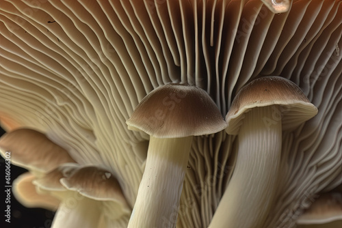 Abstract boletus mushroom. Big fungus with mushroom plates close up image. Generated AI.