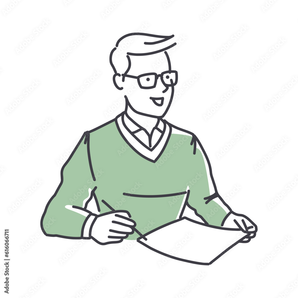 Successful man employee at job interview. Simple style outline flat vector illustrations. Office scenes. Workflow concept. Perfect for web and marketing, social media, creative process, app design.
