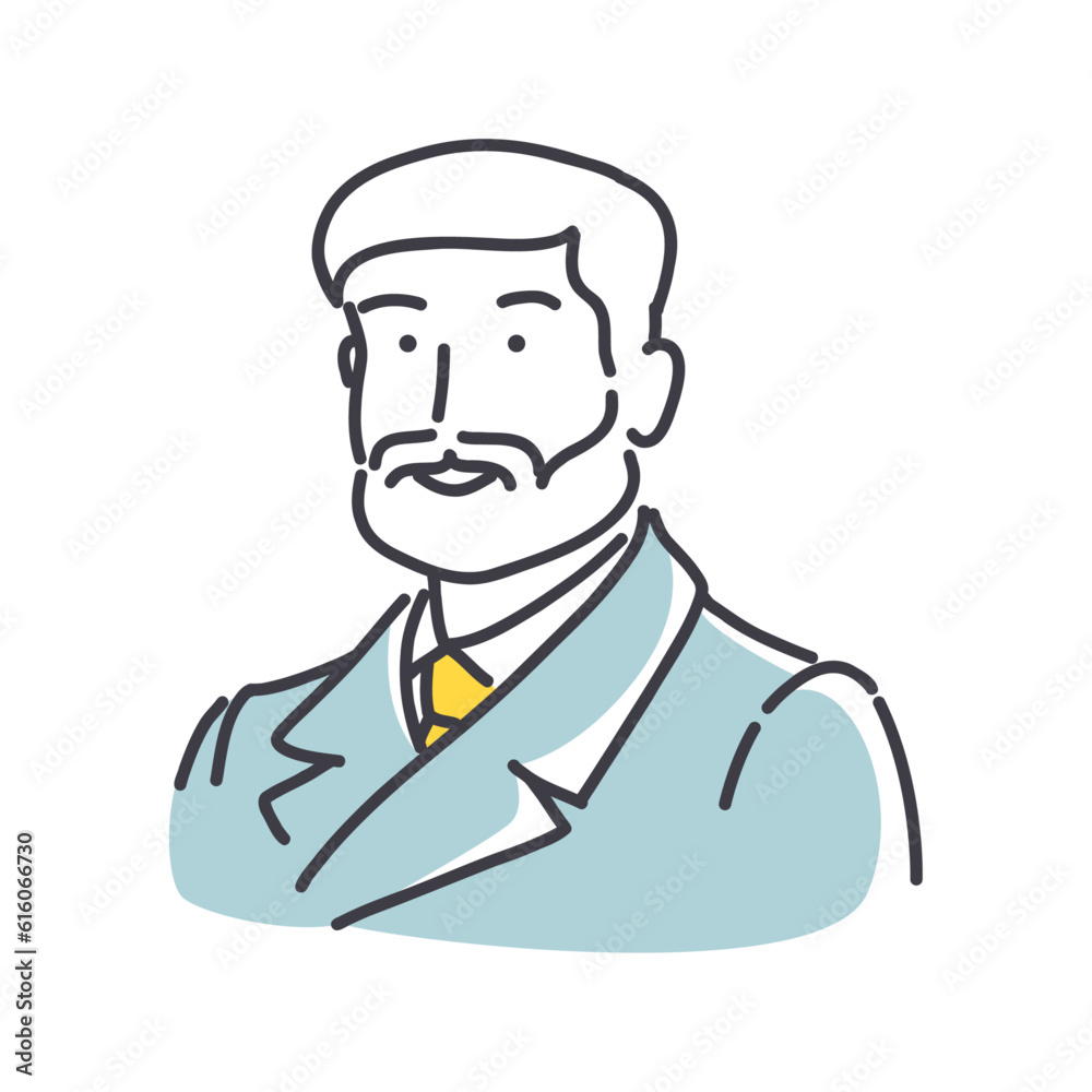 Portrait of smiling mature man standing on white background. Simple style outline flat vector illustrations. Casual scenes. Perfect for web and marketing, social media, creative process, app design.
