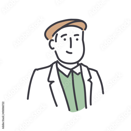 Portrait of smiling mature man with cap standing on white background. Simple style outline flat vector illustrations. Casual scenes. Perfect for web and marketing, social media, creative process.