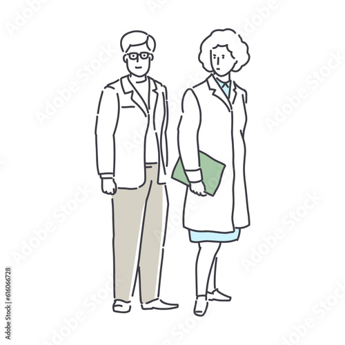 Wallpaper Mural Portrait of scientist and laboratory assistant in white lab coat. Simple style outline flat vector illustrations. Medicine concept. Perfect for chemical app, professional media, health web design. Torontodigital.ca