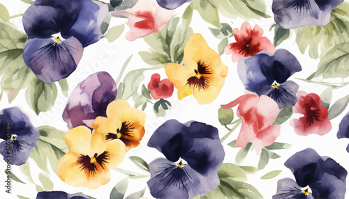 Nasturtium flowers wallpaper, repeating pattern, vector illustration. viola, yellow and purple flowers. floral abstract print. Artistic seamless pattern. Fashionable template for design