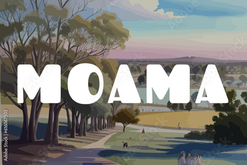 Moama: Beautiful painting of an Australian scene with the name Moama in New South Wales photo