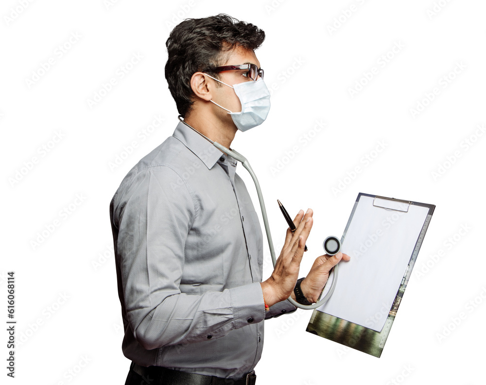 PNG of Doctor Explaing in Transparent Background. Serious Doctor with Clipboard: Seeking Clarity in Medical Practice isolated on a PNG background. PNG of Doctor Explaing in Transparent Background. Serious Doctor with Clipboard: Seeking Clarity in Medical Practice isolated on a PNG background.