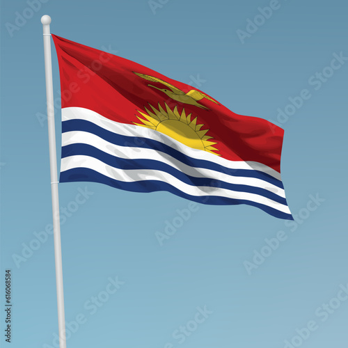 Waving flag of Kiribati on flagpole. Template for independence day