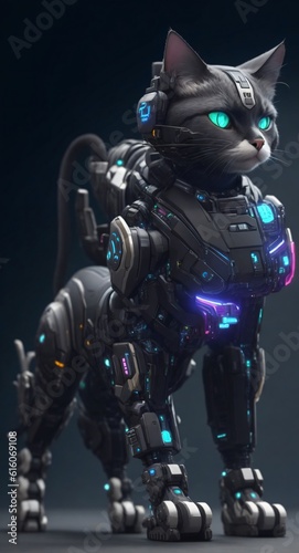 Black Cyber Cat Robot, generative AI